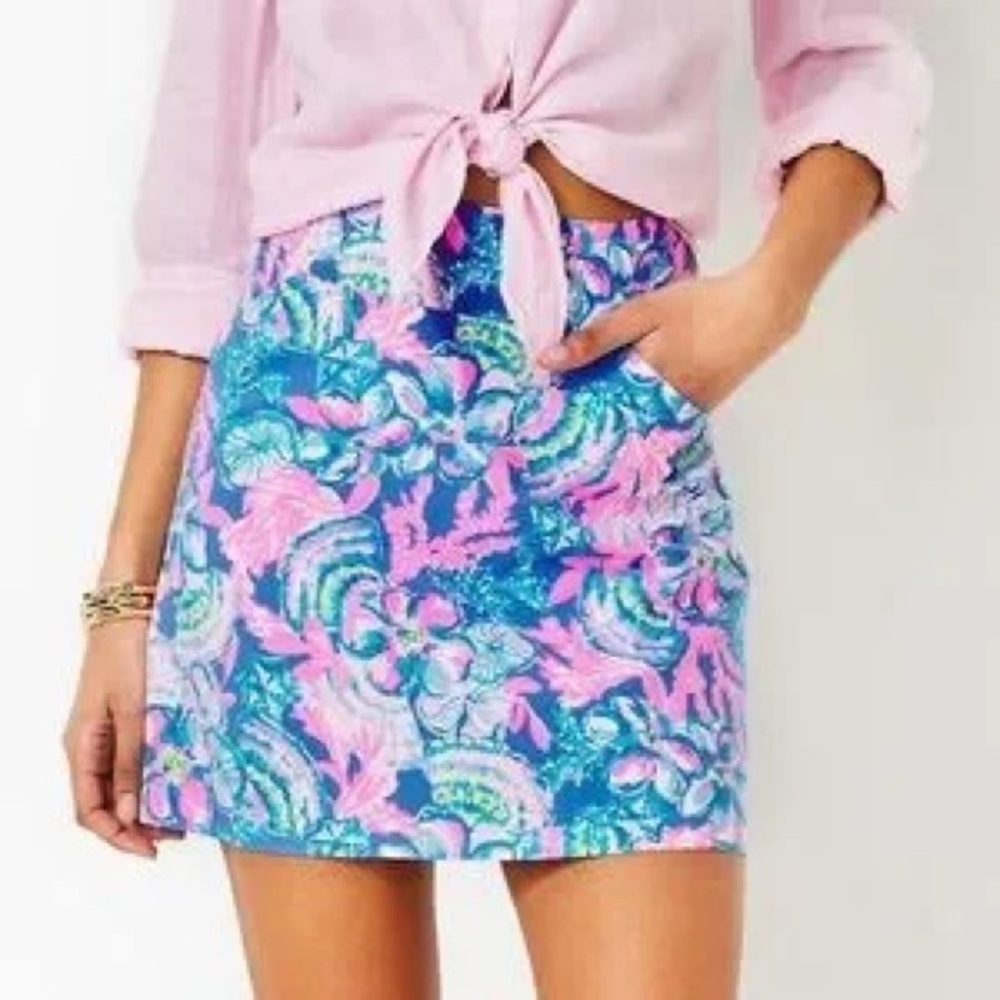 Lilly Pulitzer Blue and Pink Floral Skirt